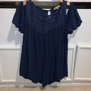 Blue Tee with Slit Shoulder!